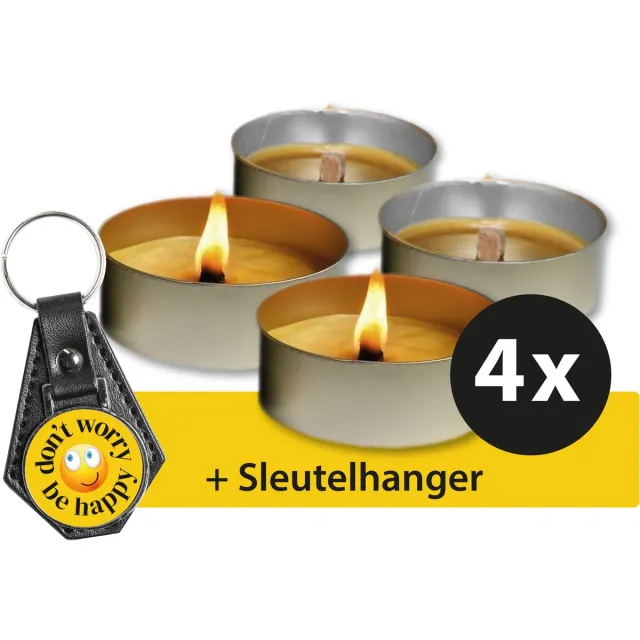 Vulcan Vuurschaal - Vlamschaal - Buitenkaars - Waakvlam - Kaars - 4-5 branduren - 4 stuks - inclusief sleutelhanger zilver