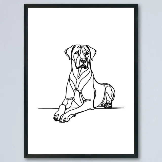 ArtiVersa Minimalistische Ridgeback Poster - Elegante Hondenlijnkunst voor Interieurdecoratie - A1 formaat (59.4cm x 84.1cm) Zwart | Wit - Poster