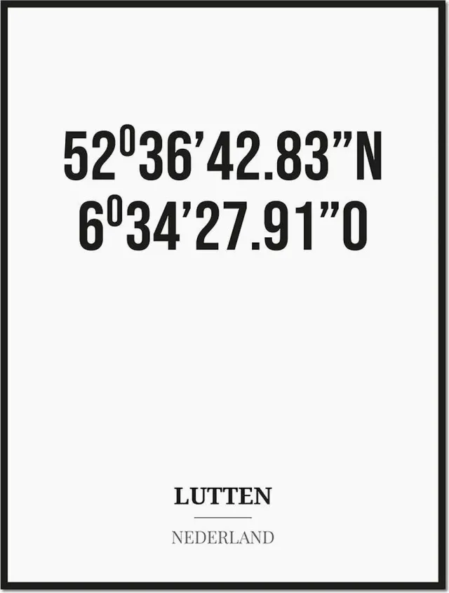 Studio216 Poster/kaart LUTTEN met coördinaten zwart, wit