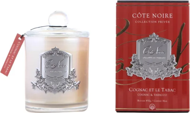 Cote Noire Geurkaars Cognac & Tabacco 185gr zilver - Cote Noire