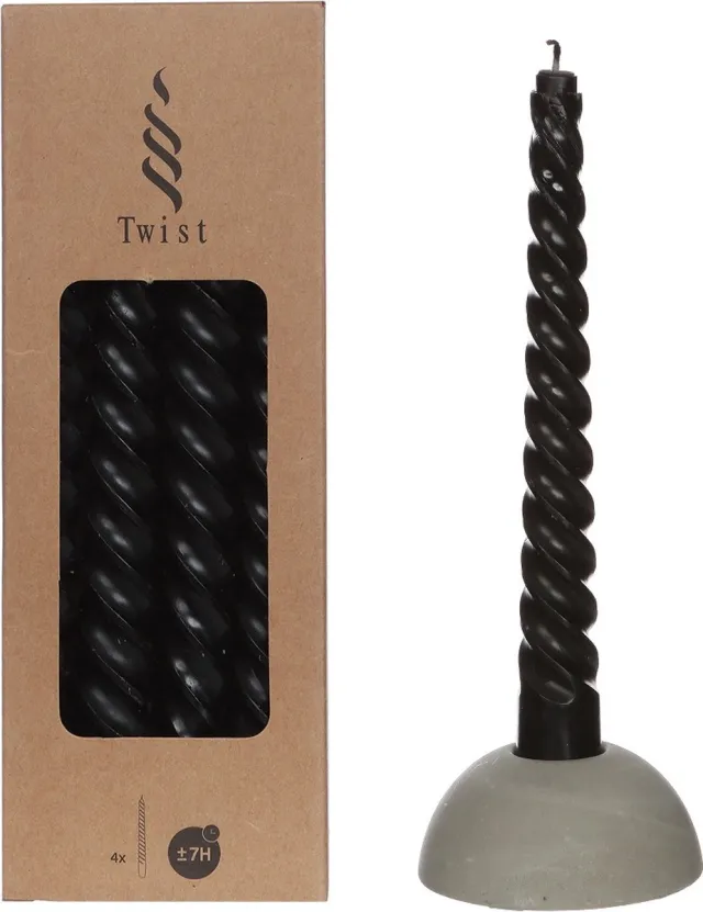 PacklinQ Kaarsen gedraaid zwart 19cm hoog (4 st.)