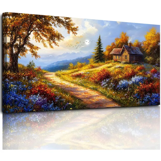 Unyqoos Esthetische Canvas Wanddecoratie Met Kleurrijke Landweg Voor Diverse Interieurs, 50 x 100 cm