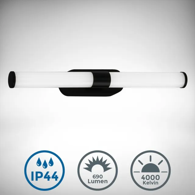 B.K.Licht LED spiegellamp - voor de badkamer - neutraal wit lichtkleur - wandlamp - zwart - IP44 - 7W - 40 cm zwart mat