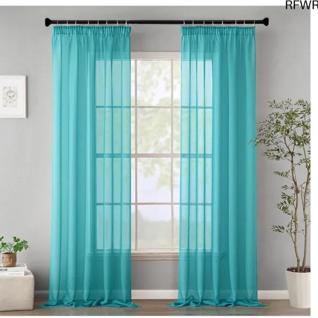 RFWR Transparante Voile Gordijnen voor Woonkamer en Slaapkamer - Set van 2, 140 x 245 cm, Turquoise