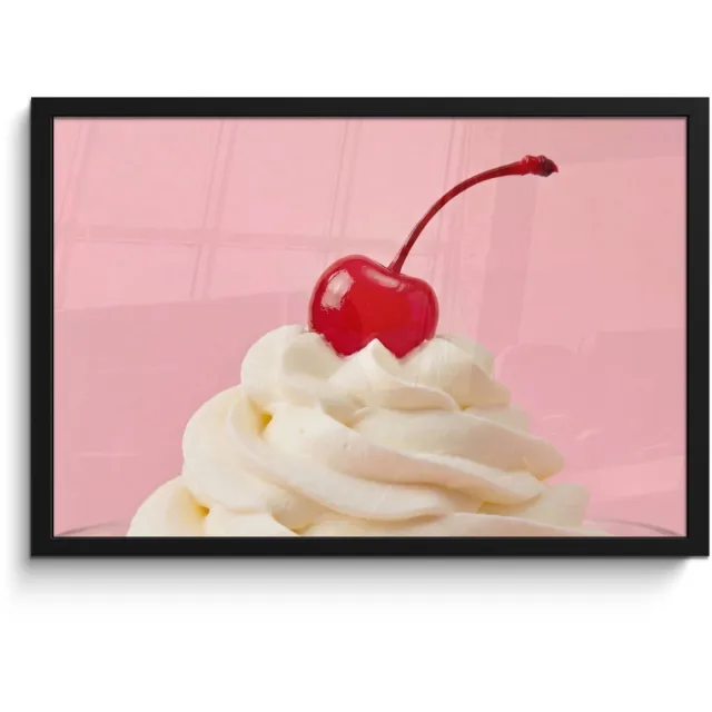 FrameYourWall Poster in lijst - Fotolijst 60x40 cm - Posters - Kers - Slagroom - Roze - Posterlijst zwart - Decoratie - Wanddecoratie woonkamer - Muurdecoratie slaapkamer