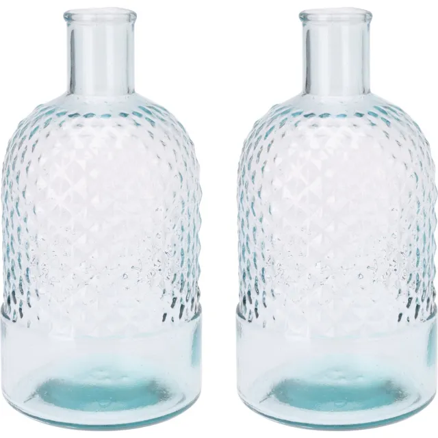 H&S Collection Bloemenvaas Salerno - 2x - Gerecycled glas - transparant - D12 x H23 cm - Fles vorm