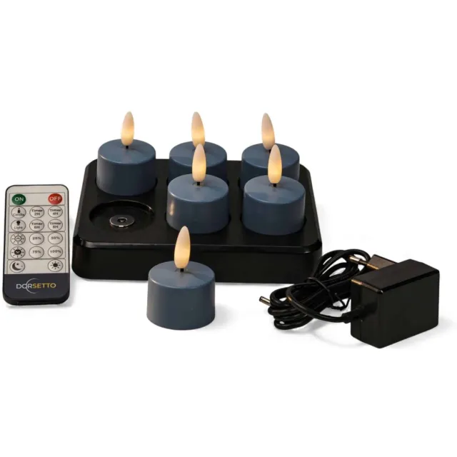 Dorsetto Led waxinelichtjes Stone Bleu, tot 400 uur brandduur, 6 stuks, met afstandsbediening Blauw