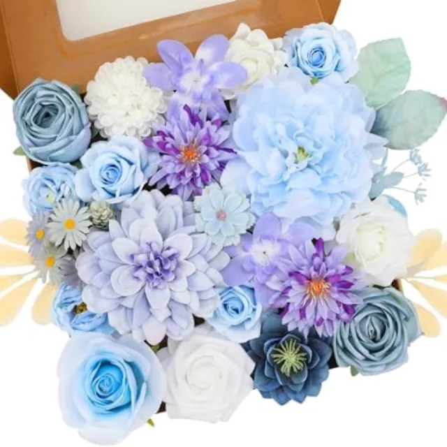 PromoHome Kunstbloemen Set Paarse Mix - Zijden Dahlia's en Rozen met Stelen voor Bruiloft Decoratie, Bruidsboeketten, Tafeldecoratie, Babyshower en Woondecor