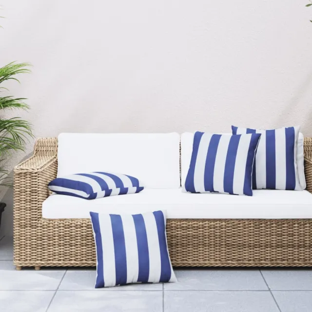 vidaXL Sierkussens 4 st gestreept 60x60 cm stof blauw en wit Meerkleurig