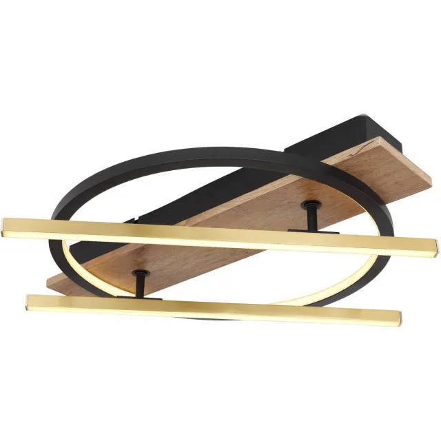 Globo Plafondlamp hout design lamp messing zwart plafondlamp modern draaibaar, aluminium metaal, LED 32W 1300Lm warm wit, LxBxH 44x9x40 cm