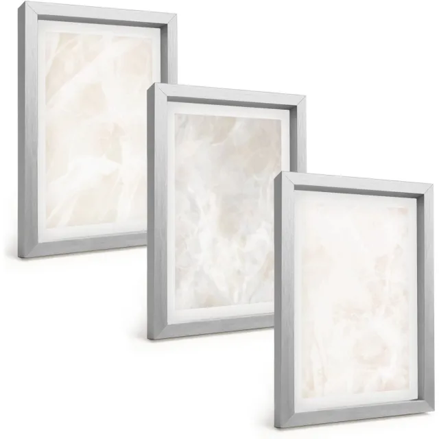 TULUP 4-Delige Schilderij Set - Elegante marmersteen achtergrondtextuur - 20 x 30 cm - Wanddecoratie - Schilderijen Set - Kantoor - Decoratieve Schilderijen Zilveren lijst