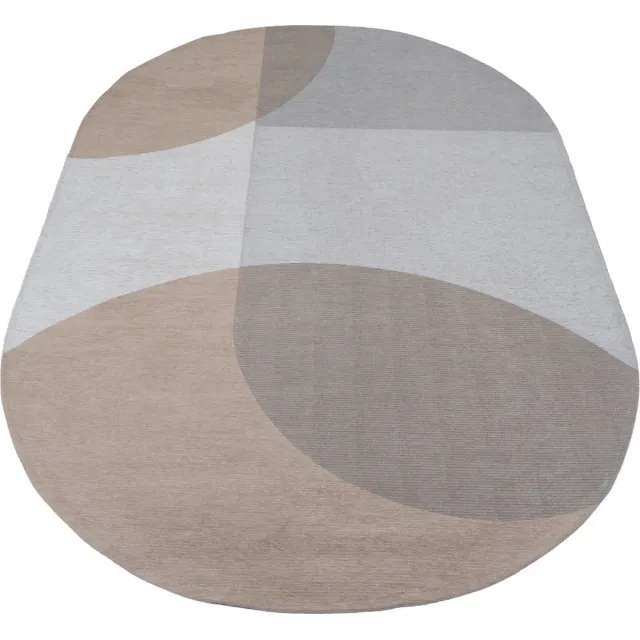 Veer Carpets Vloerkleed Eli Beige - Ovaal 160 x 230 cm - Design Ovaal Vloerkleed met Grafische Vormen