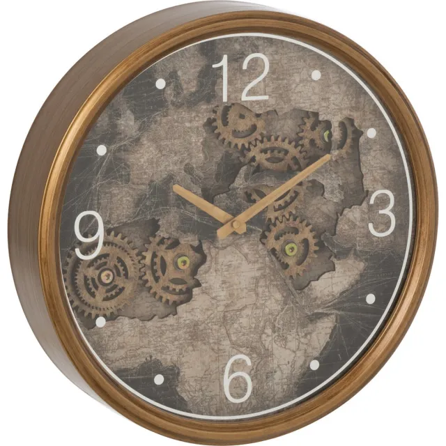 J-Line klok Kaart Europa - hout - goud - small - Ø 39 cm