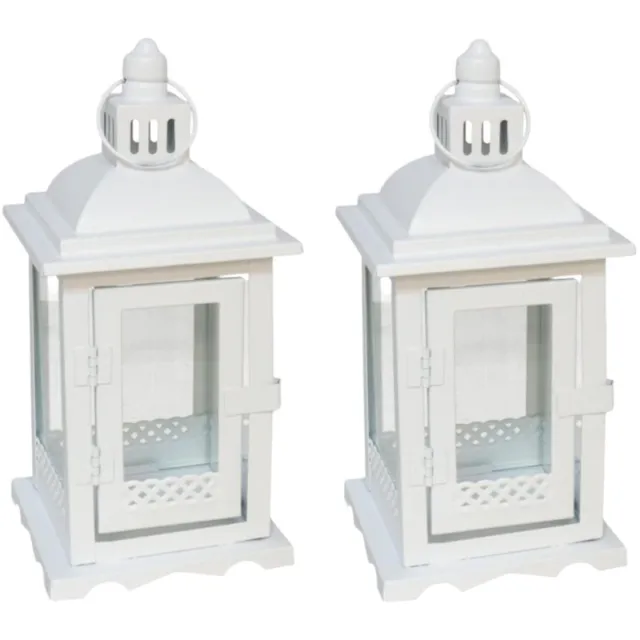 IBERGARDEN Ambiance Lantaarn / windlicht Portofino - 2x - wit - metaal - sfeerverlichting - 11 x 25 cm - voor binnen en buiten