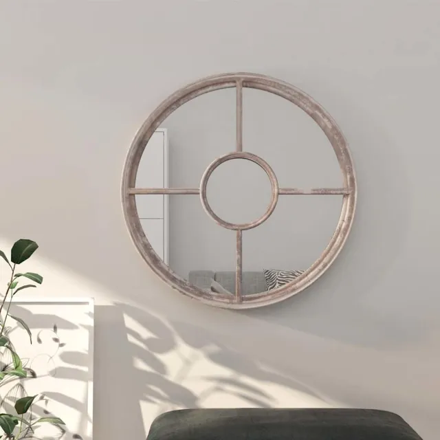vidaXL Spiegel rond 60x4 cm ijzer zandkleurig Crème