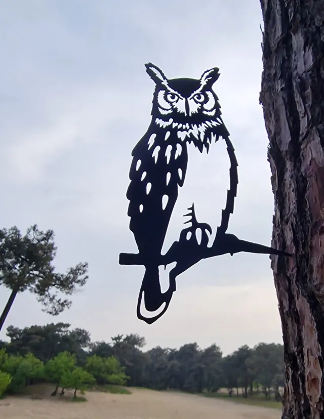 Wondersathome Metalen Boom Prikker - Boom Steker - Uil - Metalen Vogel - Tuin Vogel - Tuin Hanger - Tuindecoratie - Metal Bird - Owl - Garden Ornament Zwarte Grote Uil