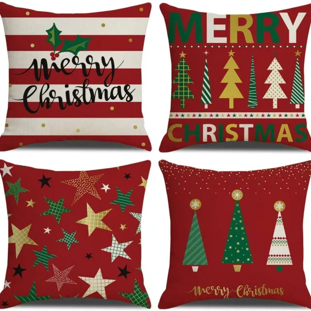 SUNMOOL Kerst Kussenhoes - Kussenhoes - Pillow cover - 45 x 45cm - Rood - 4Stuks