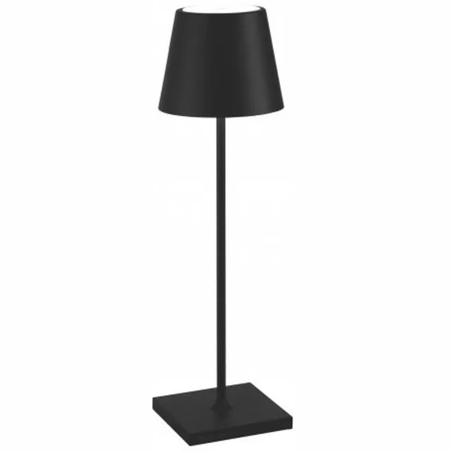 Zafferano Poldina Pro Black LED-tafellamp, oplaadbaar en dimbaar, met een batterijduur tot 12 uur. Geschikt voor buitengebruik, IP65. Zwart