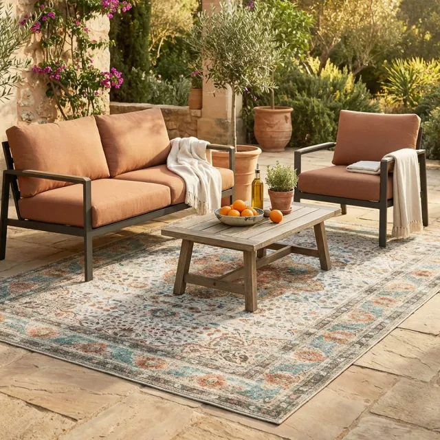 Fraai Binnen- en buitenkleed - Kairo Medaillon Creme - 80x150cm Crème