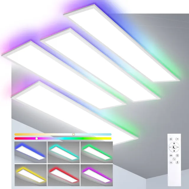 Oraymin LED Plafondlamp Paneel 100x25cm– 30W–RGB Achterlicht–Dimbaar–Afstandsbediening–4 Stuks Wit