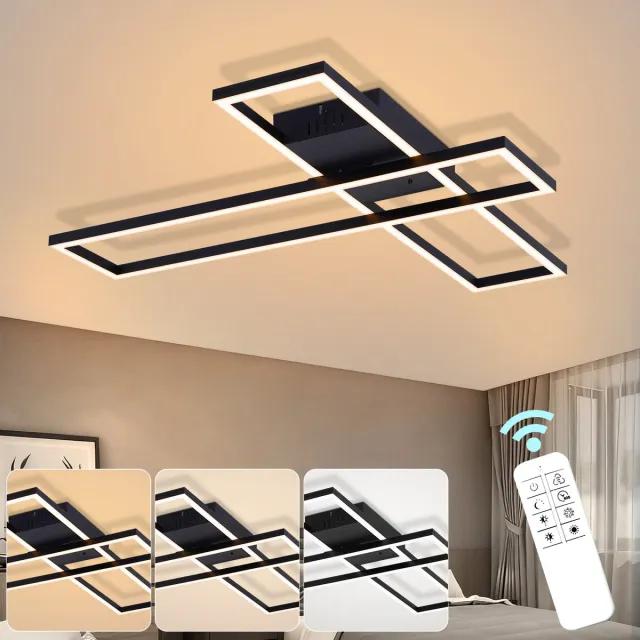 NETTLIFE Moderne LED Plafondlamp - 42W - Zwart - Rechthoekig Design - Dimbare Plafondverlichting - Voor Woonkamer Slaapkamer Keuken Kantoor