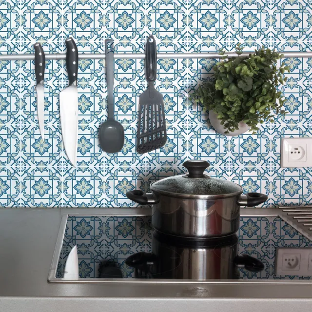 Ambiance Sticker Zelfklevende tegelmuurstickers voor keuken en badkamer - 9 cementtegelstickers (AZULEJOS DOZZA) - 9 stickers 15x15cm Multi color