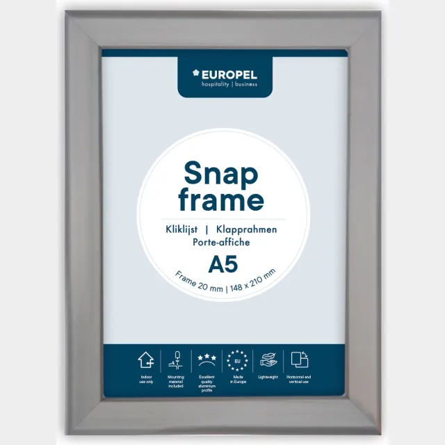 Europel Kliklijst Europel - Posterlijst - A5 - 14,8 x 21 cm - Frame 20mm - Aluminium Zilver