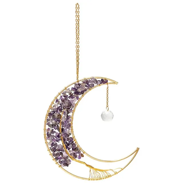 Phoenix Import Mani Bhadra Suncatcher maan met amethist en levensboom - ±17 cm paars/lila