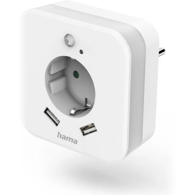 Hama Nachtlampje - met stopcontact - met schemer en beweging sensor - 2x USB-A - Wit