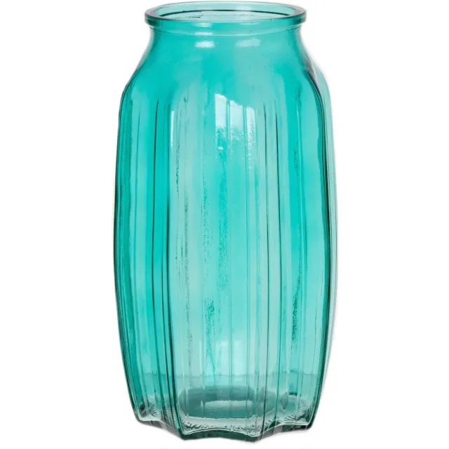 Bellatio Design Bloemenvaas - turqouise blauw - transparant glas - 12 x 22 cm - vaas Turquoise