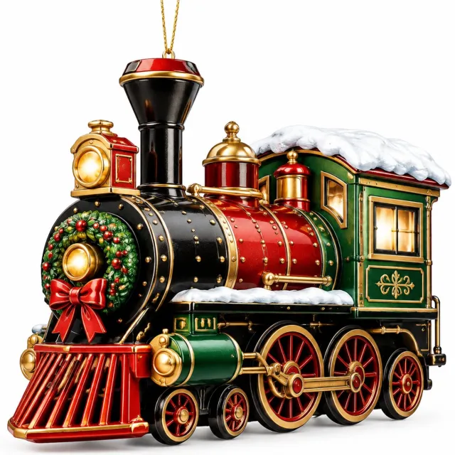 SWGOTA Adventskalender met 24 platte acryl kersthangers - locomotieven en wagons met ophanglus, in doos Rood