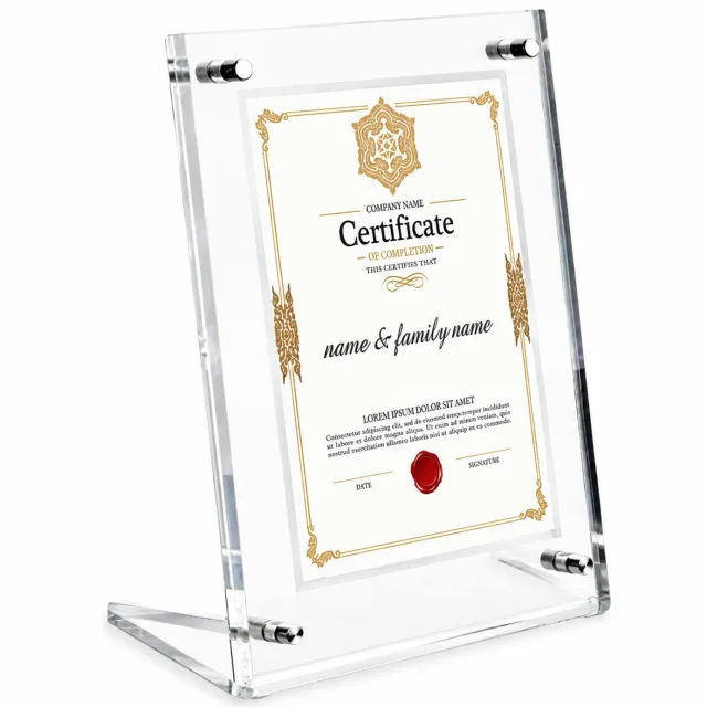 SWGOTA Acryl fotolijst 14 inch, transparant met afgeronde hoeken, voor foto's en certificaten, inclusief steunschroeven, zonder afbeelding