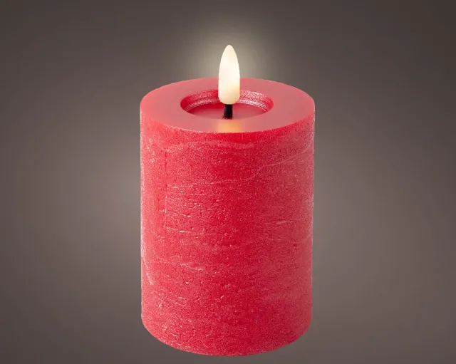 Lumineo LED Wax Kaars Kerstrood – Vlameffect – Timer – Ø7x11,2 cm rood,wit