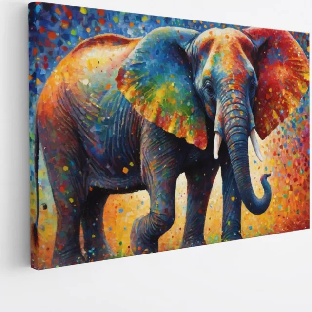 Saammp Canvas Schilderij - Olifant - Kleurrijk - Dieren - 90x60 - Foto op canvas - Wanddecoratie - Muurdecoratie Woonkamer - Slaapkamer decoratie - Canvas Print Multicolor