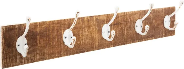 Atmosphera Créateur d'intérieur® Atmosphera Kapstok rek wand/muur - bruin - 5 ophanghaken/10 knoppen - Mango hout/Metaal - B74 x H15 cm