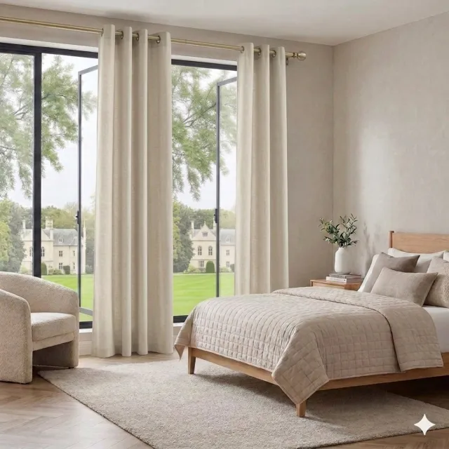 Maison Elara Verduisterend Thermisch Gordijn met Ogen, Natuurlijk, 132x210 cm (1 Paneel) voor Deur en Raam