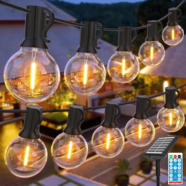 Flintry Dimbare lichtsnoer voor buiten, 10 m, 20 LED's (G40) – Tuinverlichting op netstroom, inclusief afstandsbediening, 2 timers en 3 standen; waterdichte feestverlichting voor terrassen, schuttingen en pergola's.