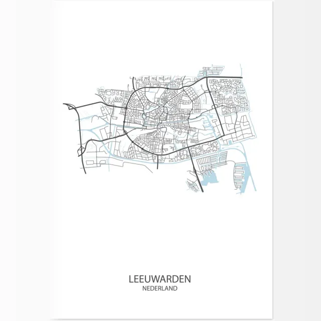De Lange Koe Poster Leeuwarden | Plattegrond | 29,7 x 42,0 cm (A3) Wit