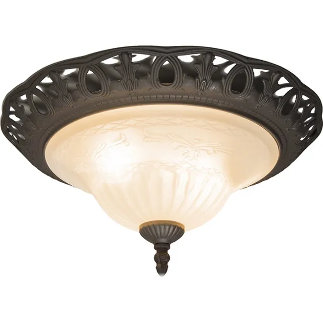 Trio RUSTICA - Plafonniere - Roestbruin - Albast glas - Metaal - D 38cm - 2x E27 lamphouder
