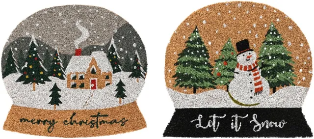 Decoris Deurmat Kerst Schudbol - Set van 2 - Sneeuwlandschap - Kokosvezel - 60x55x1,5 cm Meerkleurig
