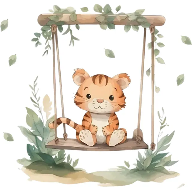BoefieBoef Tijger op Schommel Muursticker – Babykamer Decoratie 30x90 cm – Zelfklevend Vinyl – Verwijderbaar zonder schade – Jungle Thema – BoefieBoef
