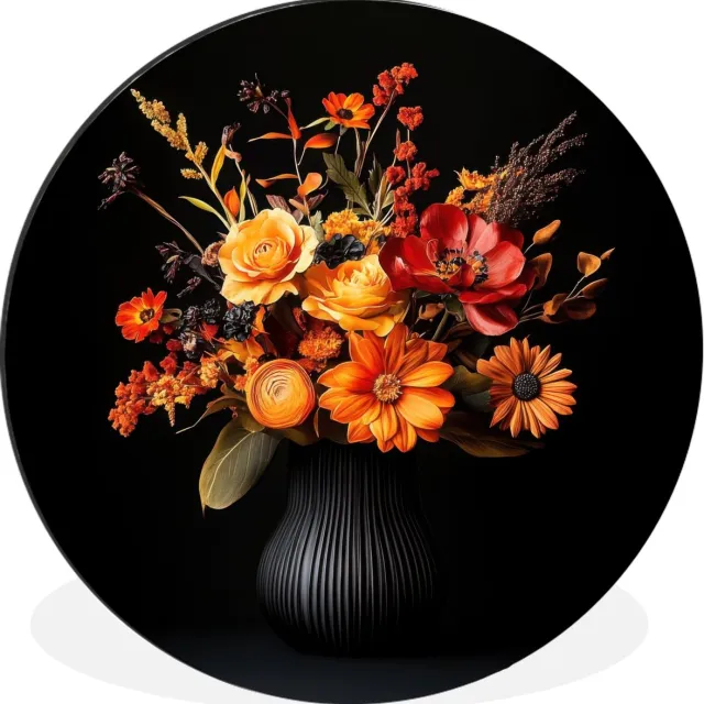 WallCircle Wandcirkel - Muurcirkel - Herfst - Boeket - Oranje - Aluminium - Dibond - 140x140 cm - Binnen en Buiten Boeket - Bloemen 1