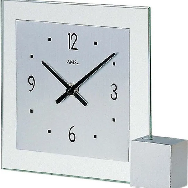 AMS T102 - Tafelklok - Analoog - Aluminium - Mineraal Glas - Hout - Zilverkleurig