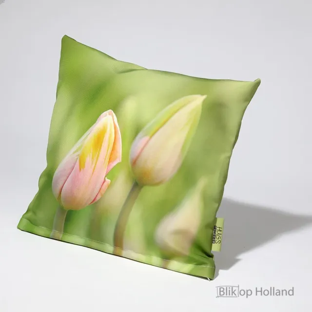 Hugs buitenkussen | tulpen | 40 x 40 | outdoor kussen | tuinkussen | terras aankleding | waterafstotend groen