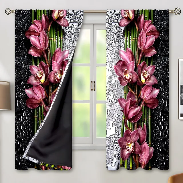 Nosheir Verduisteringsgordijn - 2 Panelen - 90x210cm - Bloemenpatroon - Thermisch Geïsoleerd - voor Woonkamer en Slaapkamer Zwart
