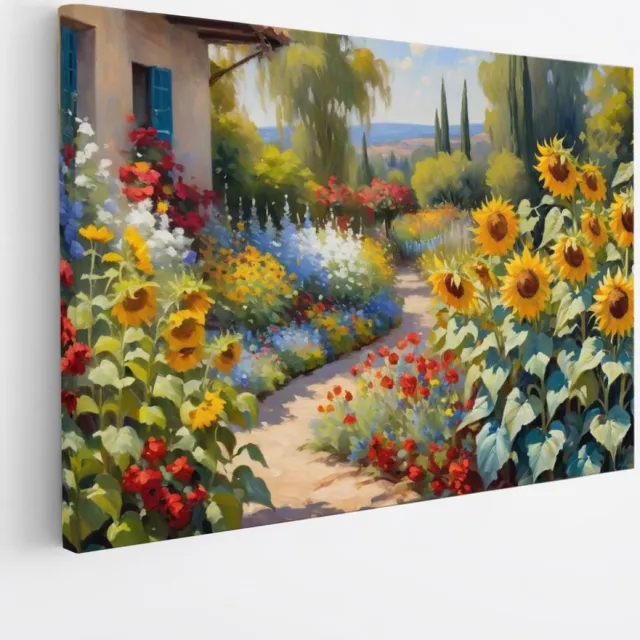 Saammp Canvas Schilderij - Bloementuin - Kleurrijk - Natuur - 45x30 - Foto op canvas - Wanddecoratie - Muurdecoratie Woonkamer - Slaapkamer decoratie - Canvas Print Multicolor