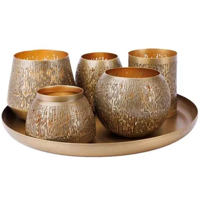 Cosy & Trendy Giftset Kaarshouders - Set van 6 stuks - Ø30xH10cm - Brons/Goud