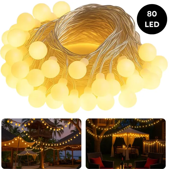 Cheqo Feestverlichting - Warm Wit LED - 80 LED Lampjes - 16 Meter Lichtsnoer - Transparant Snoer - IP44 Waterdicht - Binnen En Buiten - Partytent Verlichting - Fairy Lights - LED Bolletjes - Lichtslinger - Feest Verlichting