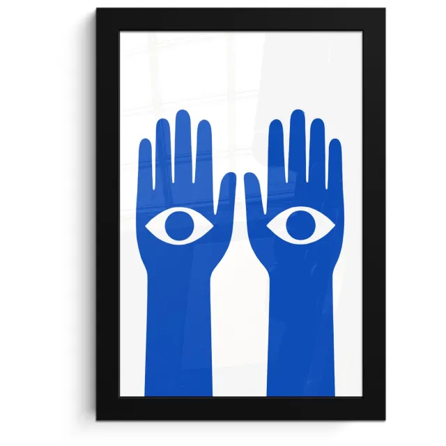 FrameYourWall Poster in lijst - Fotolijst 20x30 cm - Posters - Handen - Twee - Ogen - Blauw - Posterlijst zwart - Decoratie - Wanddecoratie woonkamer - Muurdecoratie slaapkamer Handen - Ogen