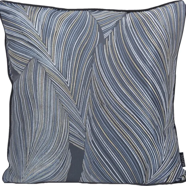 NOVÉE Sierkussen Midnight Leaves | 45 x 45 cm | Jacquard/Polyester Zwart-Blauw